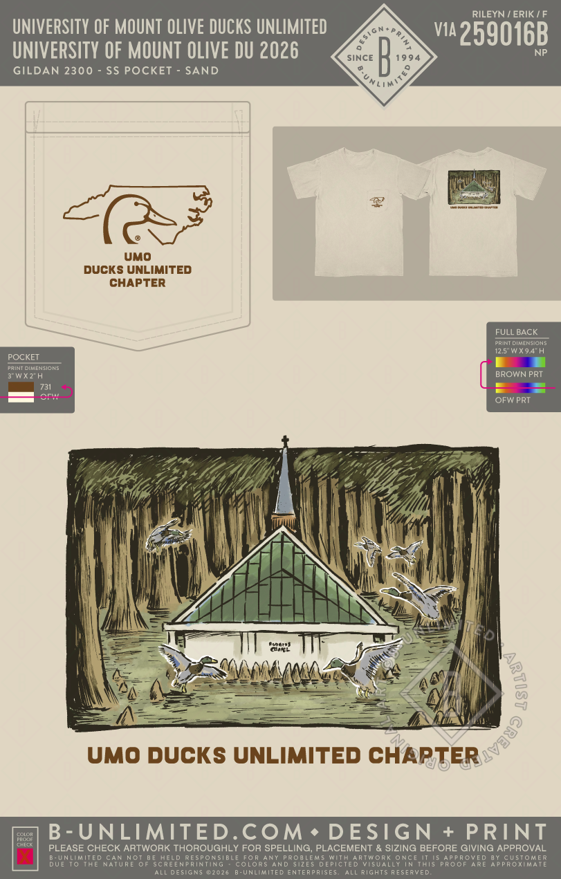 University of Mount Olive Ducks Unlimited - University of Mount Olive DU 2026 - Gildan - 2300 - SS Pocket - Sand