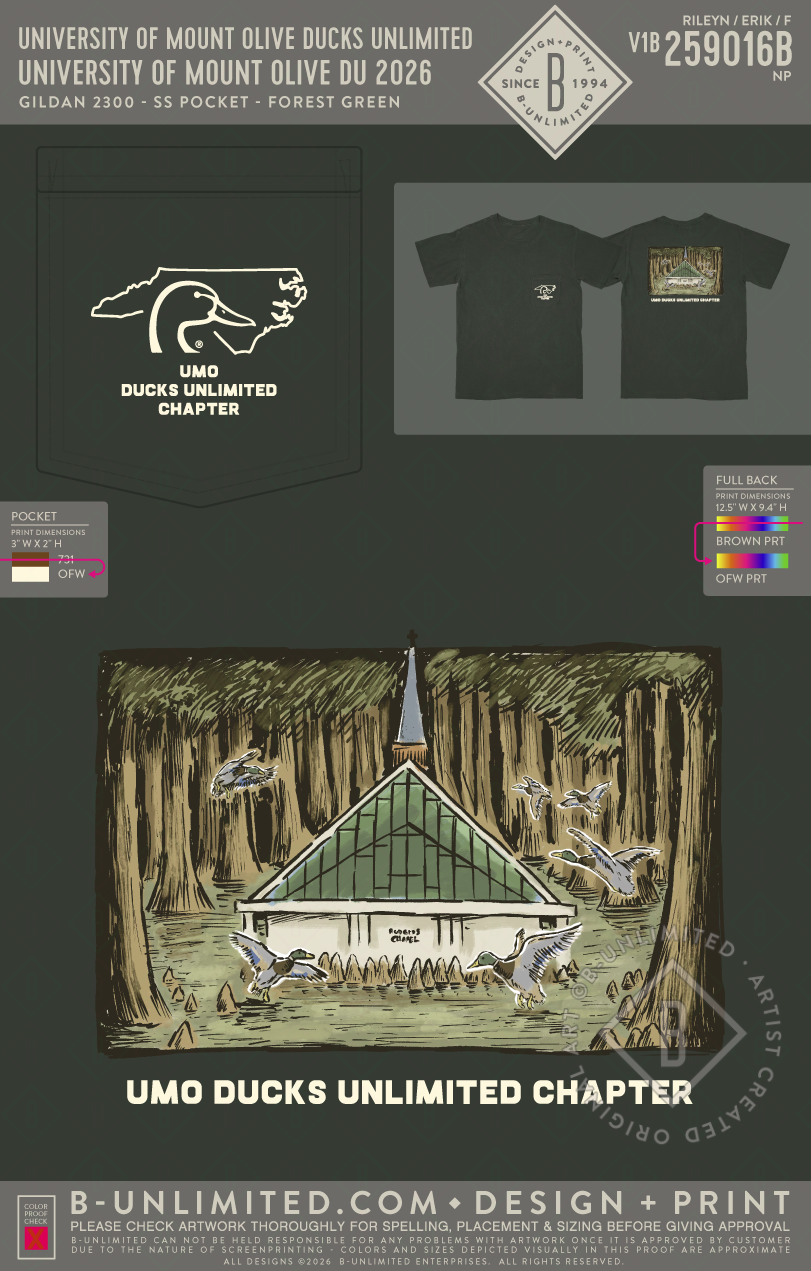 University of Mount Olive Ducks Unlimited - University of Mount Olive DU 2026 - Gildan - 2300 - SS Pocket - Forest Green