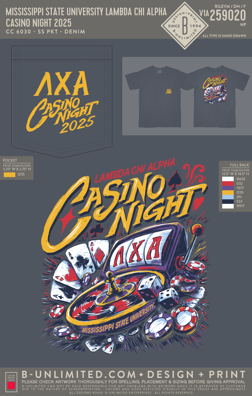 Mississippi State University Lambda Chi Alpha - Casino Night 2025 - CC - 6030 - SS Pocket - Denim