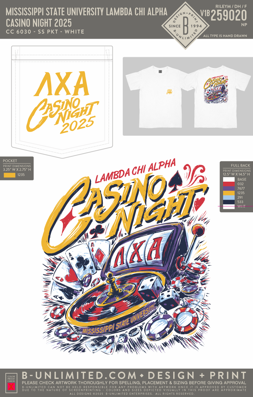 Mississippi State University Lambda Chi Alpha - Casino Night 2025 - CC - 6030 - SS Pocket - White