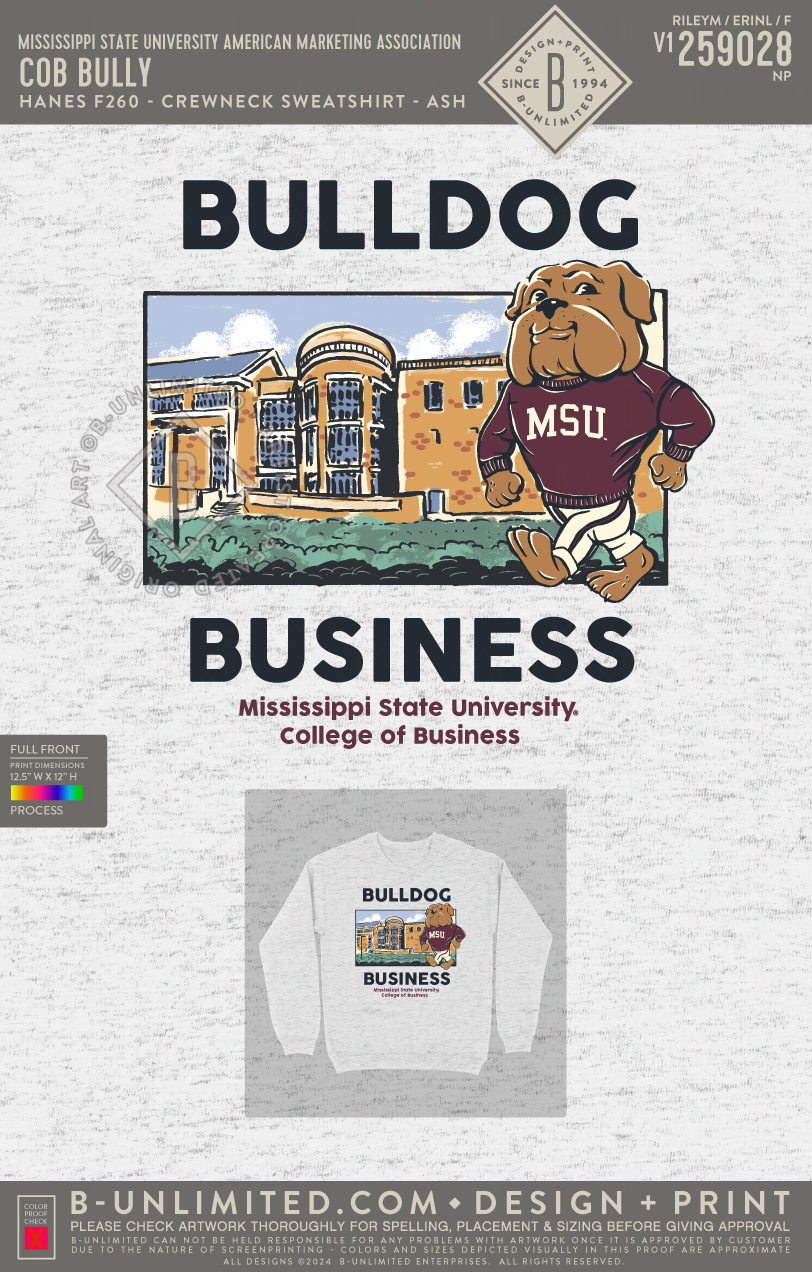 Mississippi State University American Marketing Association - COB Bully - Hanes - F260 - Sweatshirt - Ash