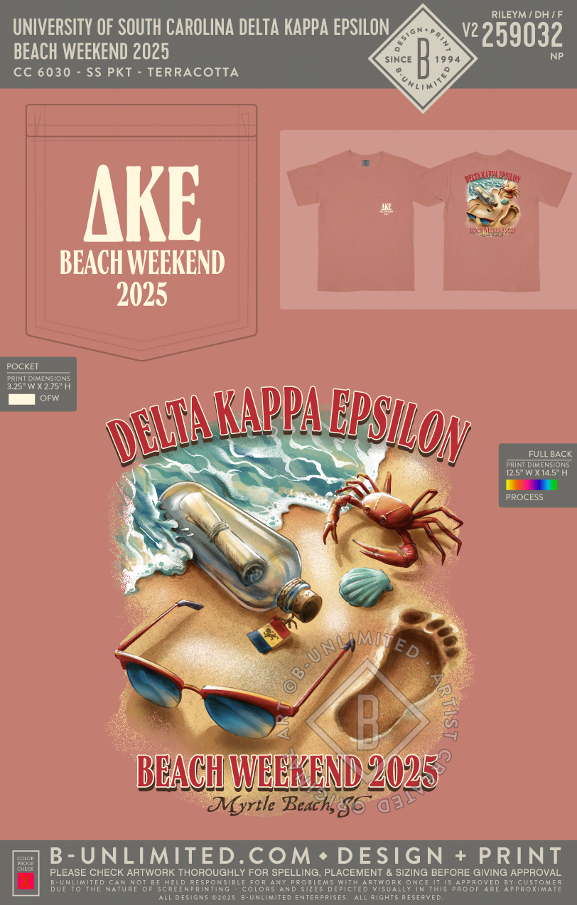 University of South Carolina Delta Kappa Epsilon - Beach Weekend 2025 - CC - 6030 - SS Pocket - Terracotta