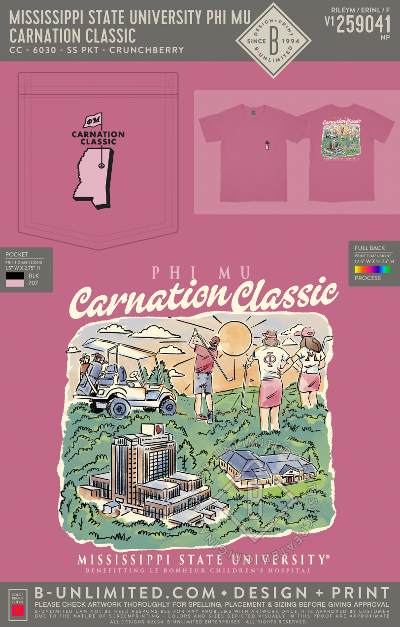 Mississippi State University Phi Mu - Carnation Classic - CC - 6030 - SS Pocket - Crunchberry