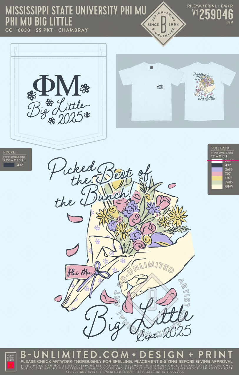 Mississippi State University Phi Mu - Phi Mu Big Little - CC - 6030 - SS Pocket - Chambray