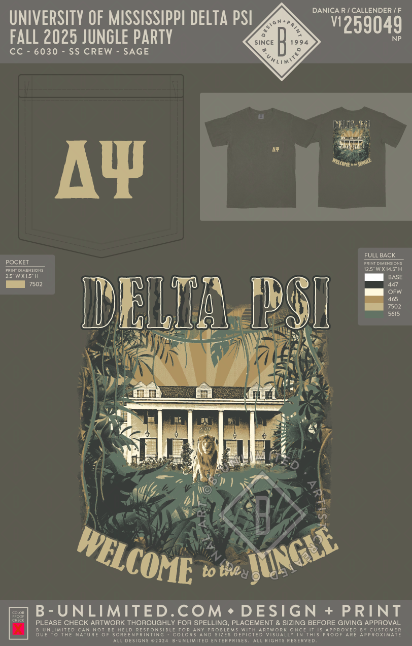 University of Mississippi Delta Psi - Fall 2025 Jungle Party - CC - 6030 - SS Pocket - Sage