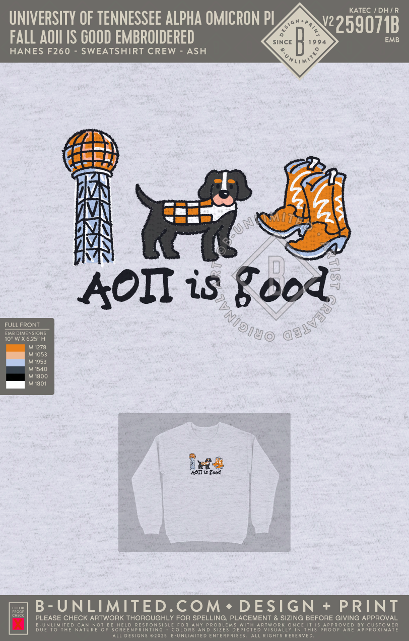 University of Tennessee Alpha Omicron Pi - Fall AOII Is Good Embroidered - Hanes - F260 - Sweatshirt - Ash