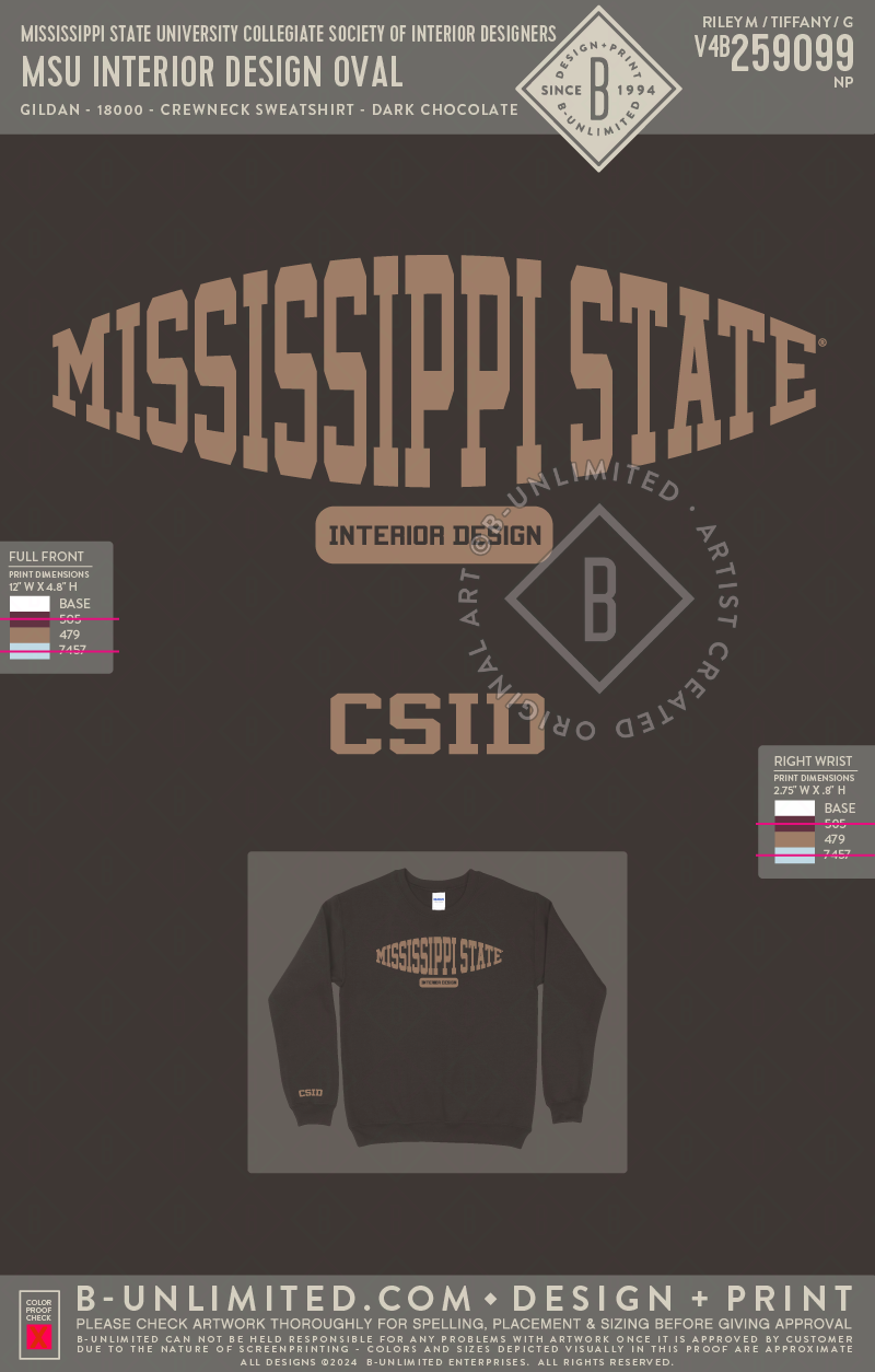 Mississippi State University Collegiate Society of Interior Designers - MSU Interior Design Oval - Gildan - 18000 - Crewneck Sweatshirt - Dark Chocolate