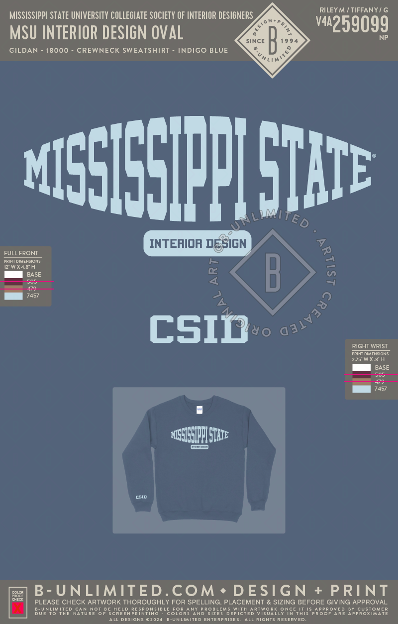 Mississippi State University Collegiate Society of Interior Designers - MSU Interior Design Oval - Gildan - 18000 - Crewneck Sweatshirt - Indigo Blue