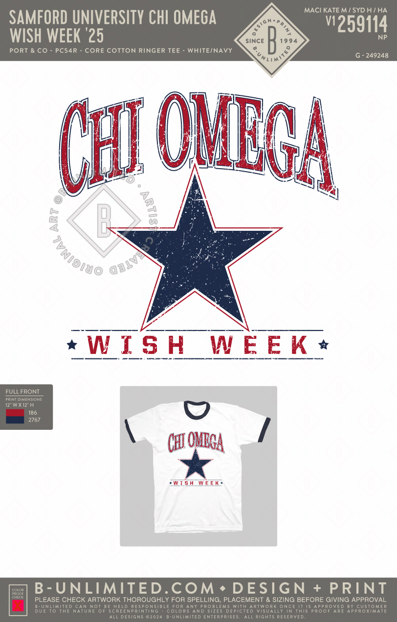 Samford University Chi Omega - Wish Week '25 - Port & Company - PC54R - SS Ringer - White/Navy