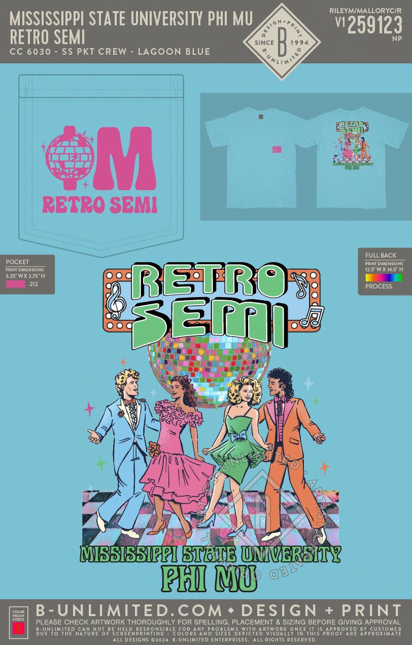 Mississippi State University Phi Mu - Retro Semi - CC - 6030 - SS Pocket - Lagoon Blue