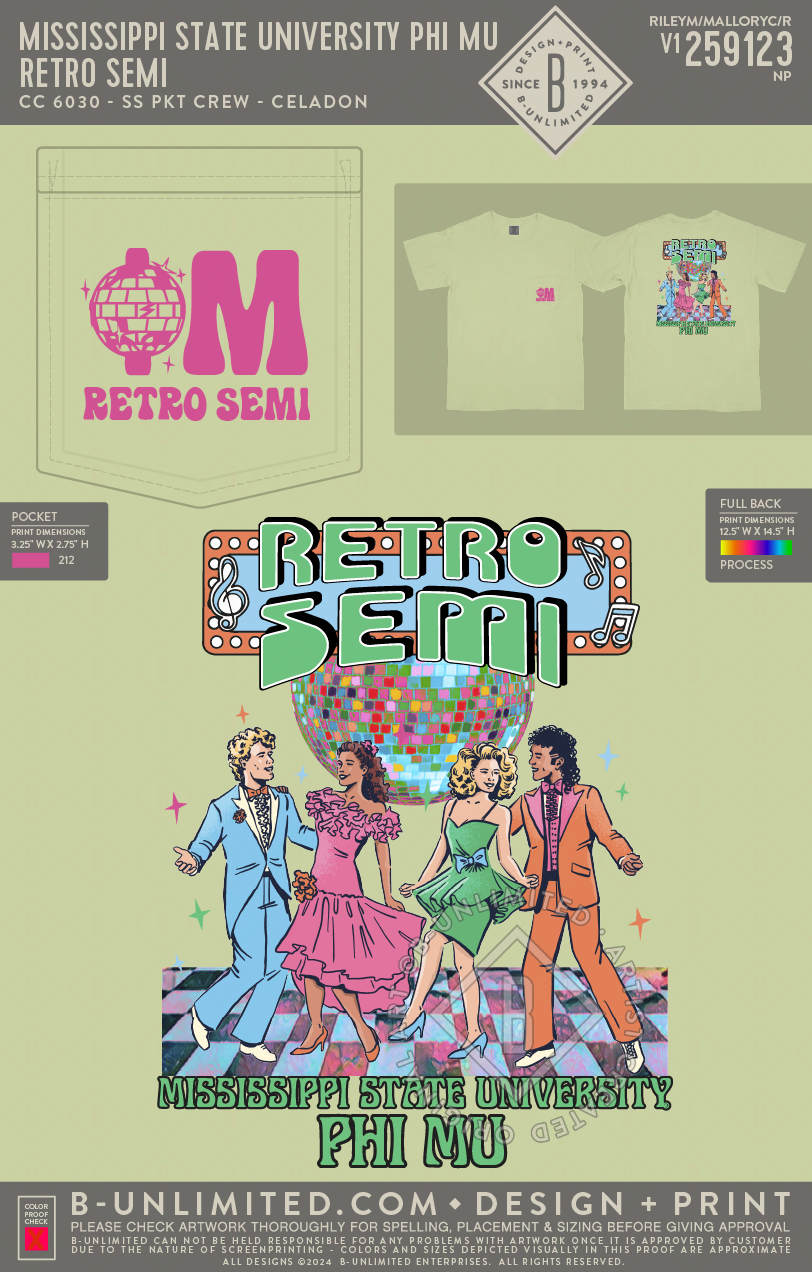Mississippi State University Phi Mu - Retro Semi - CC - 6030 - SS Pocket - Celadon