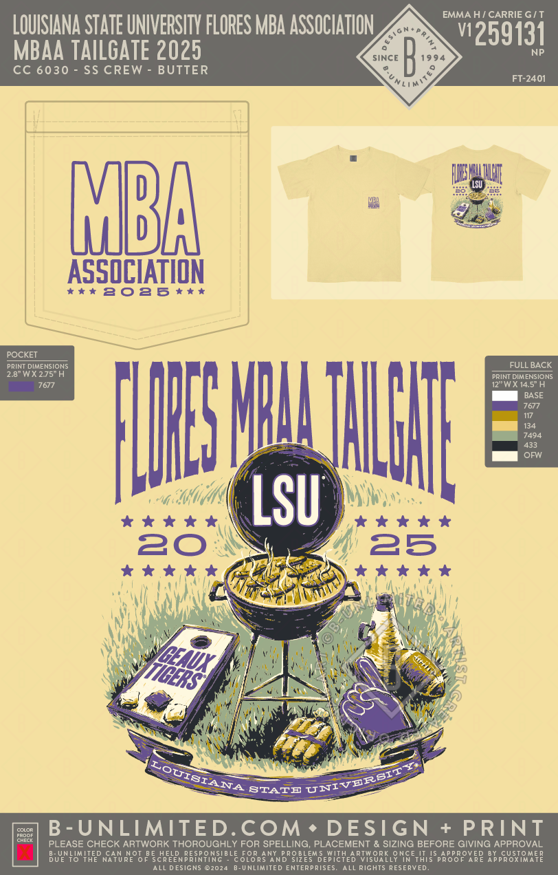 Louisiana State University Flores MBA Association - MBAA Tailgate 2025 - CC - 6030 - SS Pocket - Butter