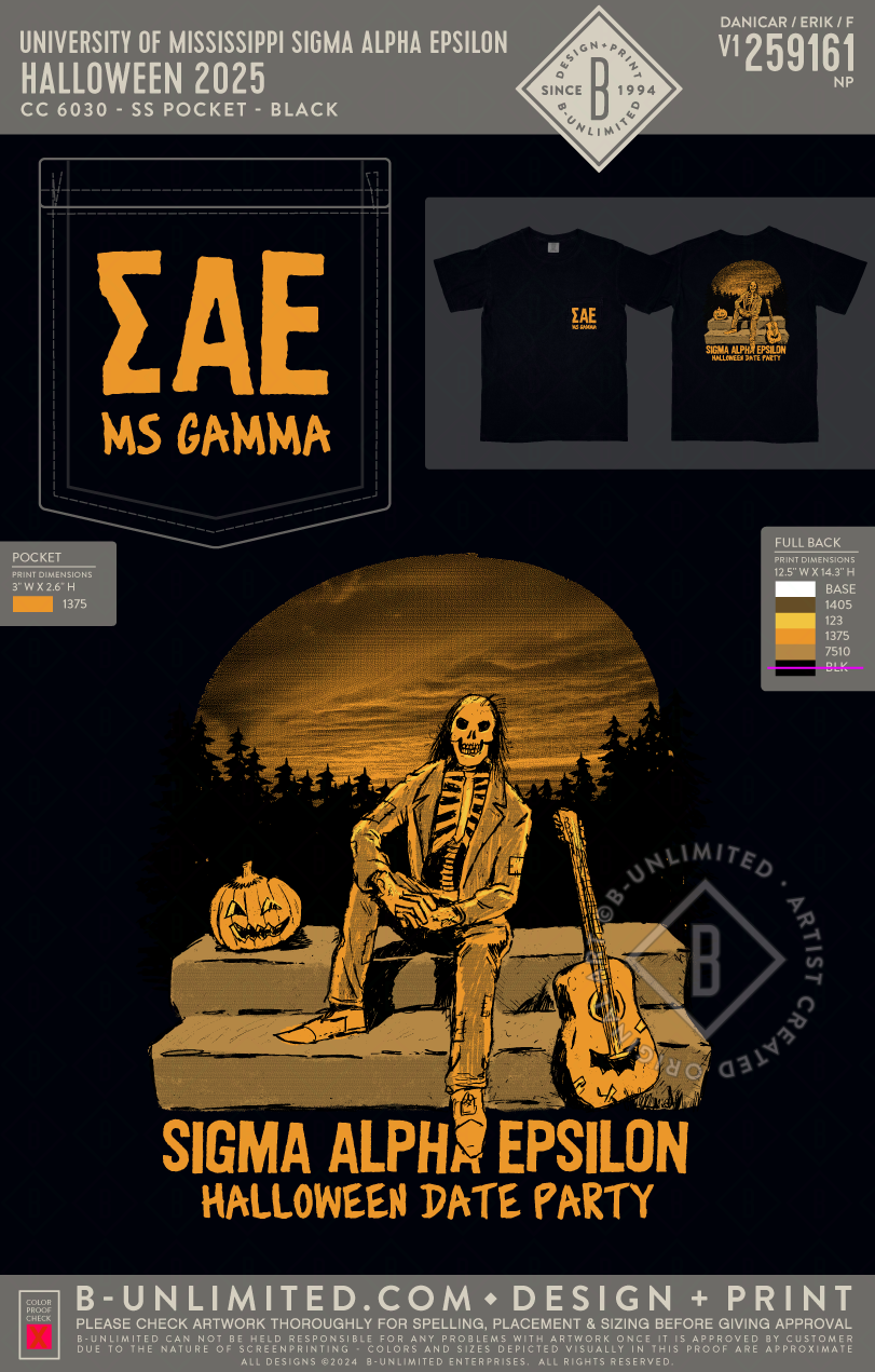 University of Mississippi Sigma Alpha Epsilon - Halloween 2025 - CC - 6030 - SS Pocket - Black