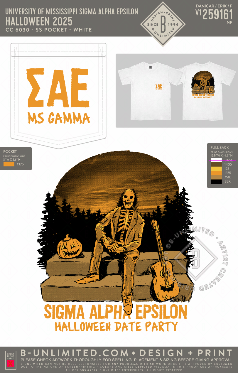 University of Mississippi Sigma Alpha Epsilon - Halloween 2025 - CC - 6030 - SS Pocket - White