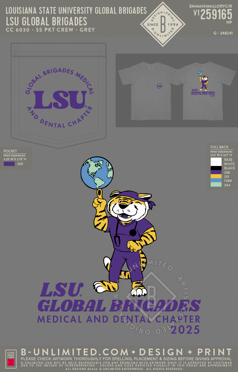 Louisiana State University Global Brigades - LSU Global Brigades - CC - 6030 - SS Pocket - Grey