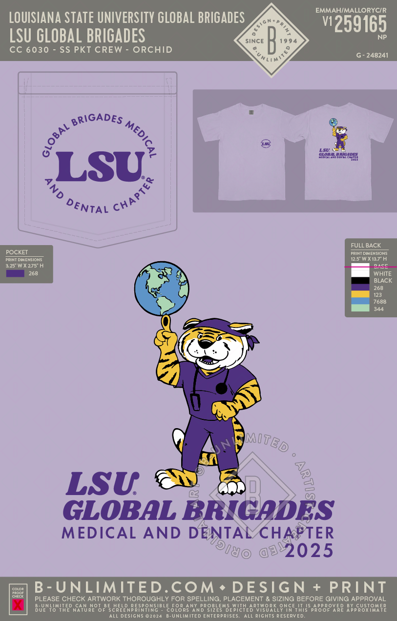 Louisiana State University Global Brigades - LSU Global Brigades - CC - 6030 - SS Pocket - Orchid