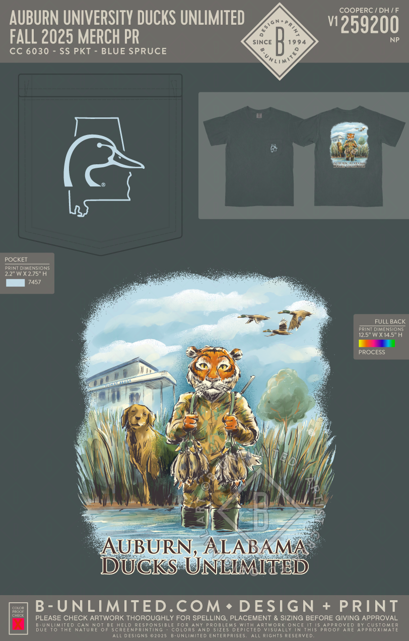 Auburn University Ducks Unlimited - Fall 2025 Merch PR - CC - 6030 - SS Pocket - Blue Spruce