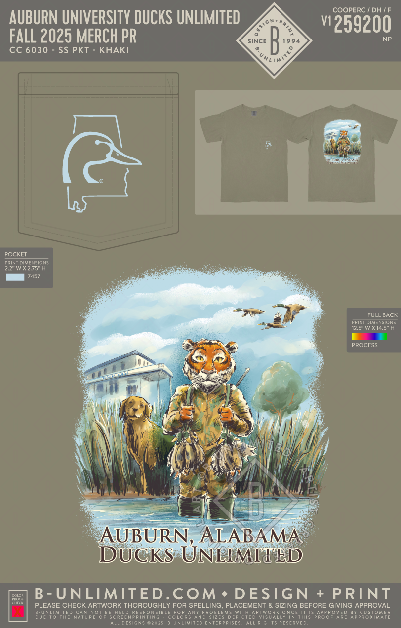 Auburn University Ducks Unlimited - Fall 2025 Merch PR - CC - 6030 - SS Pocket - Khaki