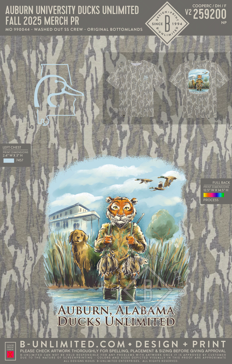 Auburn University Ducks Unlimited - Fall 2025 Merch PR (NON-POCKET) - Mossy Oak - 990044 - Short Sleeve Tri-Blend - Washed Out Orginal Bottonland