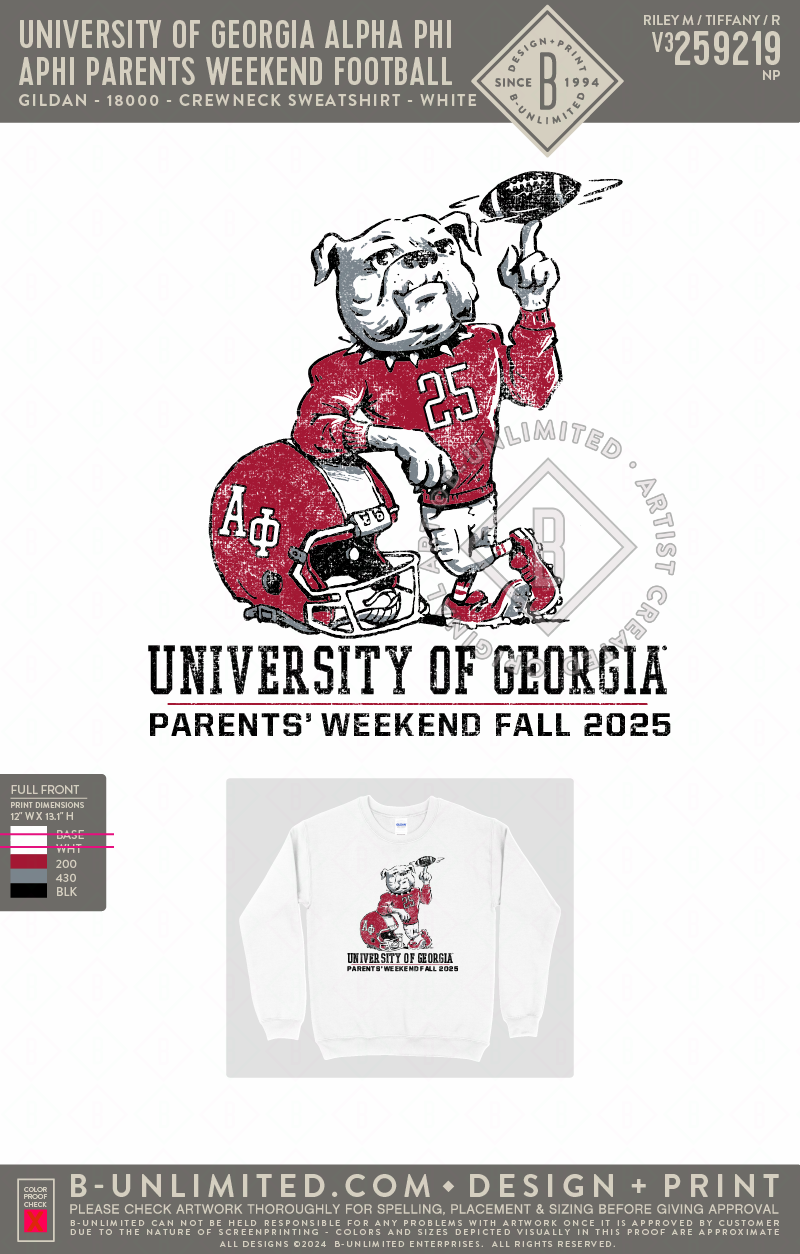 UGA APHI - APHI Parents Weekend Football - Gildan - 18000 - Crewneck Sweatshirt - White