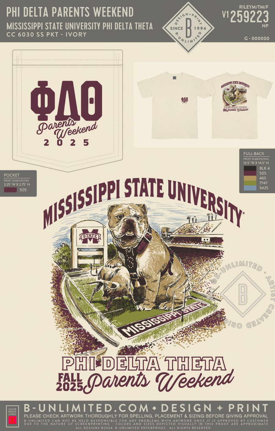 Mississippi State University Phi Delta Theta - Phi Delta Parents Weekend - CC - 6030 - SS Pocket - Ivory