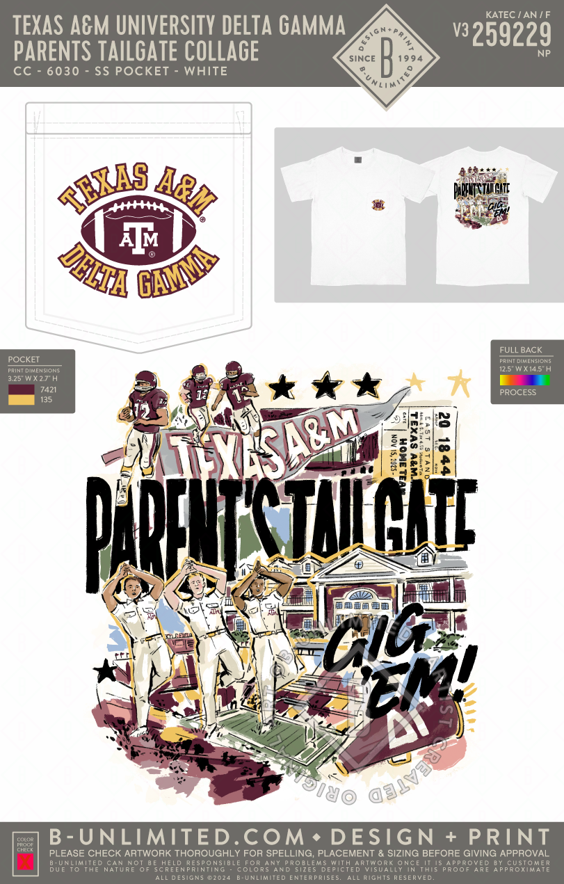 Texas A&M University Delta Gamma - Parents Tailgate Collage - CC - 6030 - SS Pocket - White