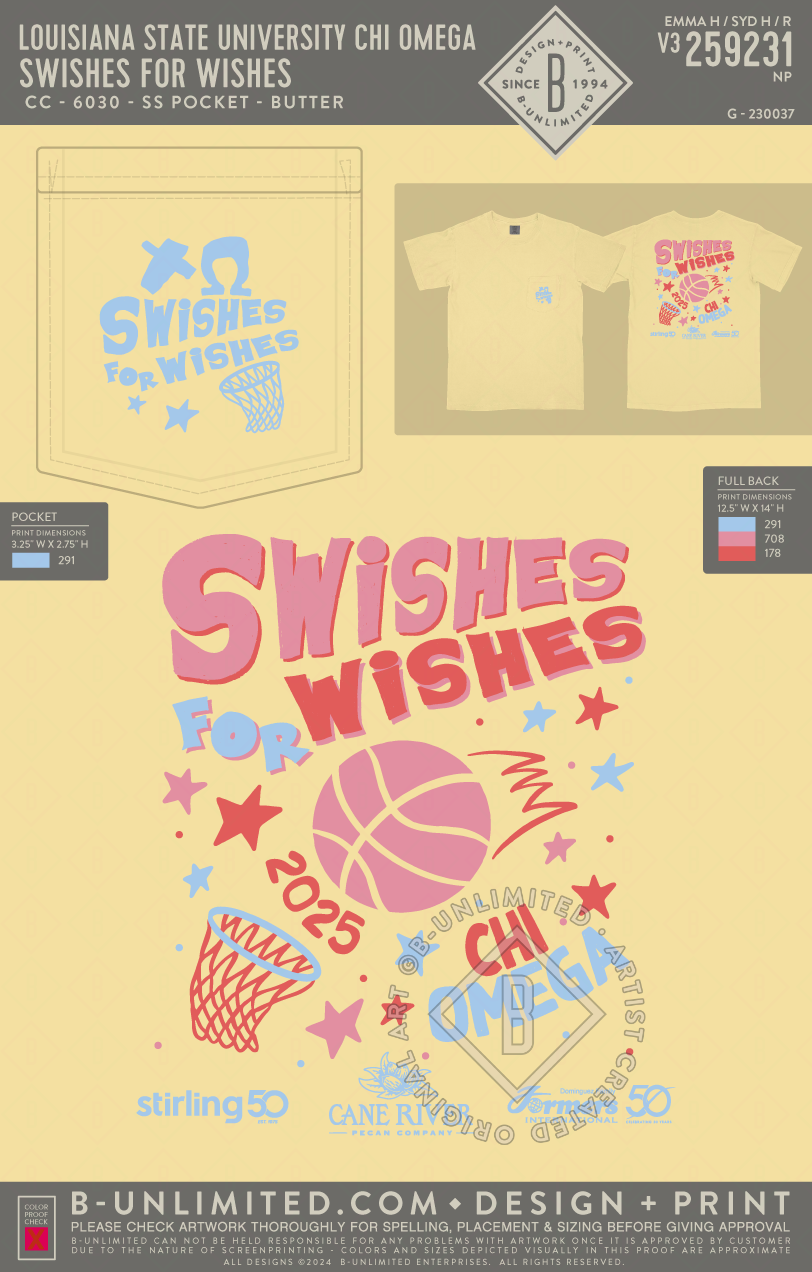 Louisiana State University Chi Omega - Swishes for Wishes - CC - 6030 - SS Pocket - Butter