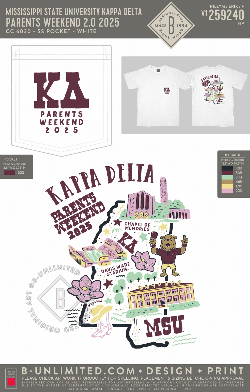 Mississippi State University Kappa Delta - Parents Weekend 2.0 2025 - CC - 6030 - SS Pocket - White