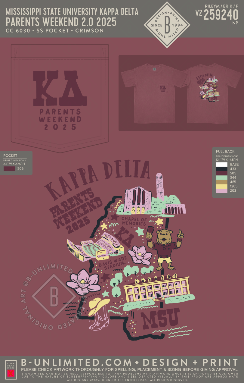 Mississippi State University Kappa Delta - Parents Weekend 2.0 2025 - CC - 6030 - SS Pocket - Crimson