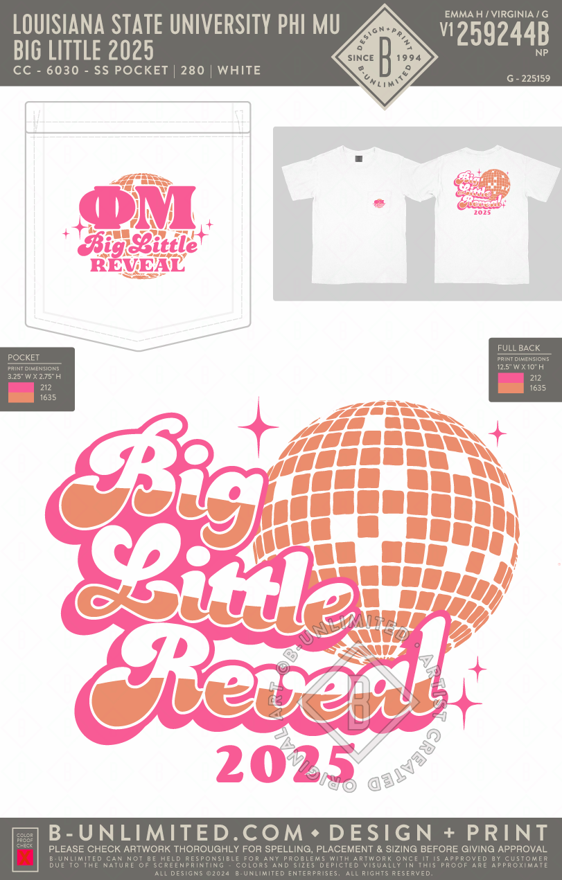 Louisiana State University Phi Mu - Big Little 2025 - CC - 6030 - SS Pocket - White