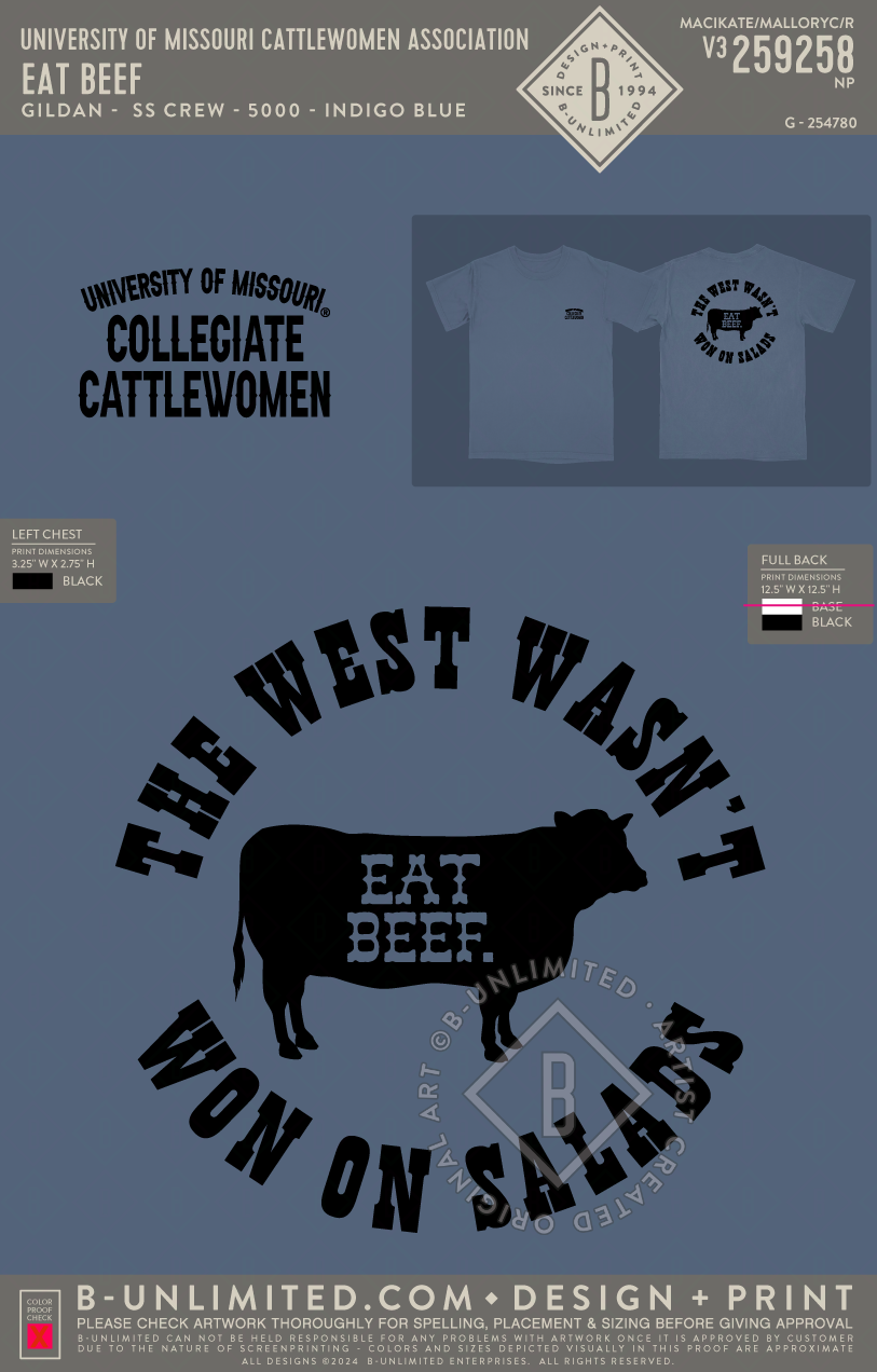 University of Missouri Cattlewomen Association - Eat Beef - Gildan - 5000 - SS Crew - Indigo Blue
