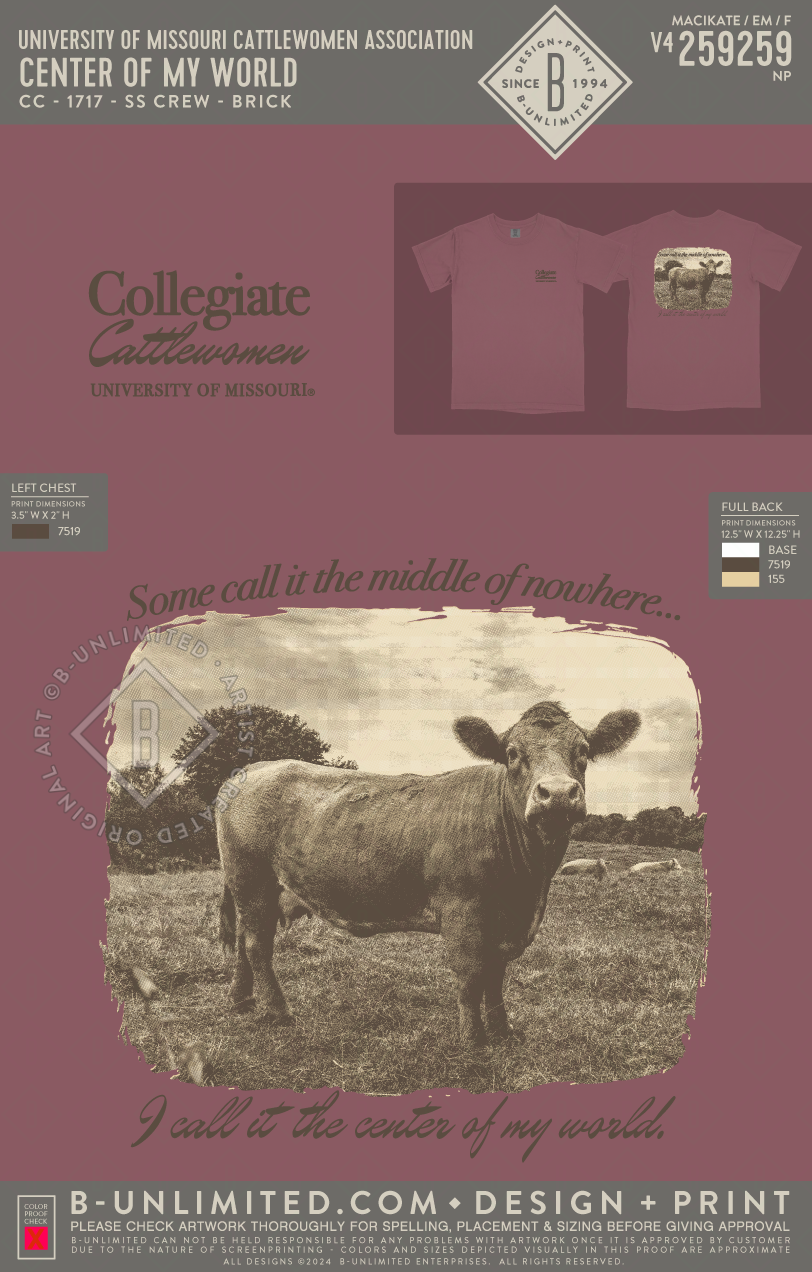 University of Missouri Cattlewomen Association - Center Of My World - CC - 1717 - SS Crew - Brick