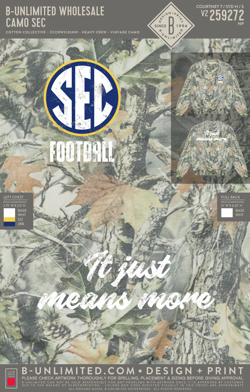 B-Unlimited Wholesale - Camo SEC - Cotton Collective - CCCRW510SNW - Crewneck - Vintage Wood Camo