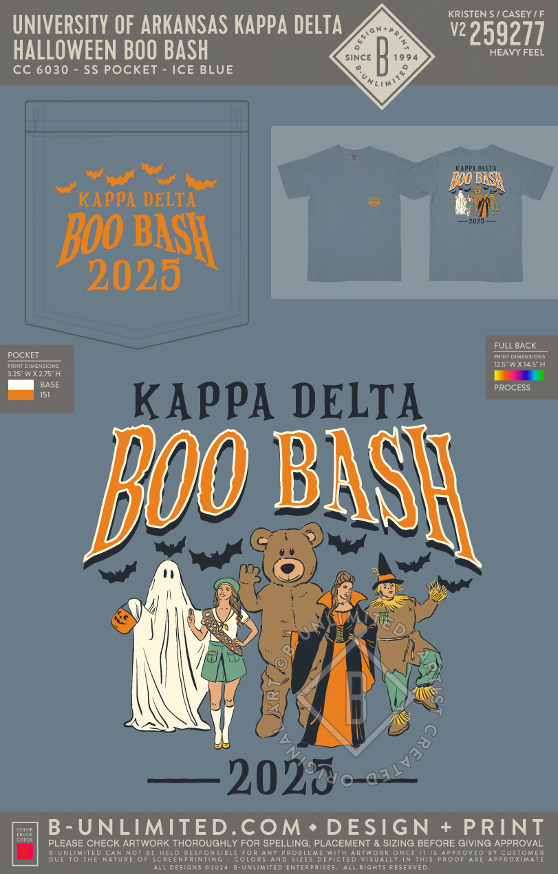 University of Arkansas Kappa Delta - Halloween Boo Bash - CC - 6030 - SS Pocket - Ice Blue