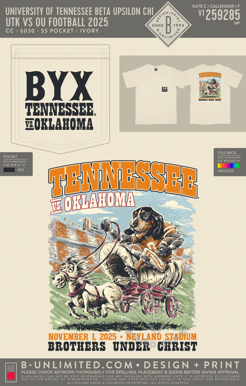University of Tennessee Beta Upsilon Chi - UTK vs OU Football 2025 - CC - 6030 - SS Pocket - Ivory