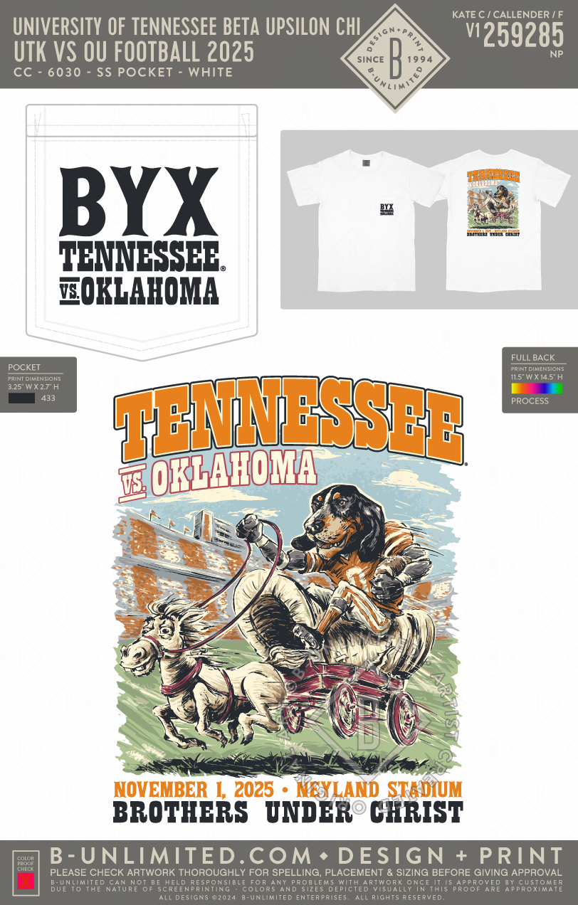 University of Tennessee Beta Upsilon Chi - UTK vs OU Football 2025 - CC - 6030 - SS Pocket - White