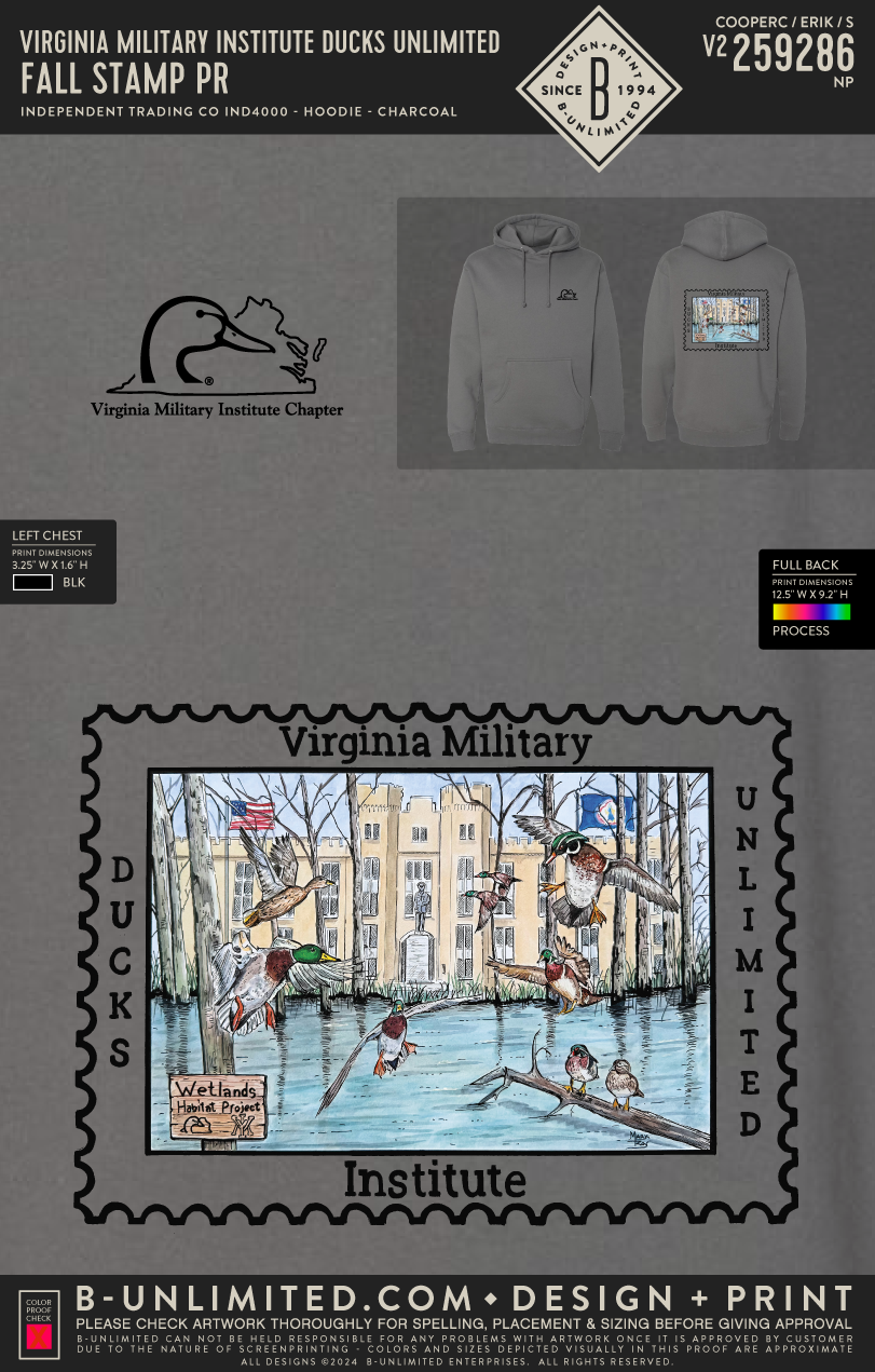 Virginia Military Institute Ducks Unlimited - Fall Stamp PR - Independent Trading Co - IND4000 - Hoodie - Charcoal