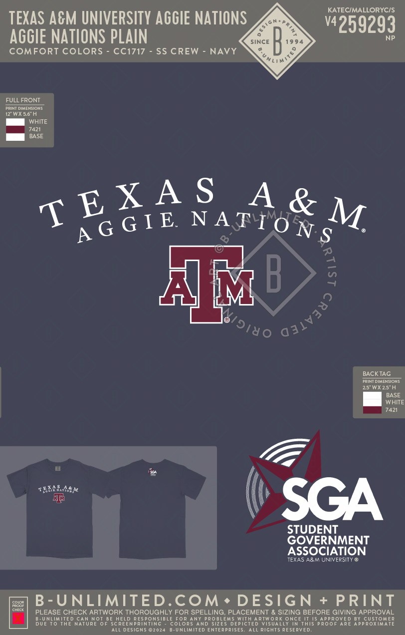 Texas A&M University Aggie Nations - Aggie Nations Plain - CC - 1717 - SS Crew - Navy