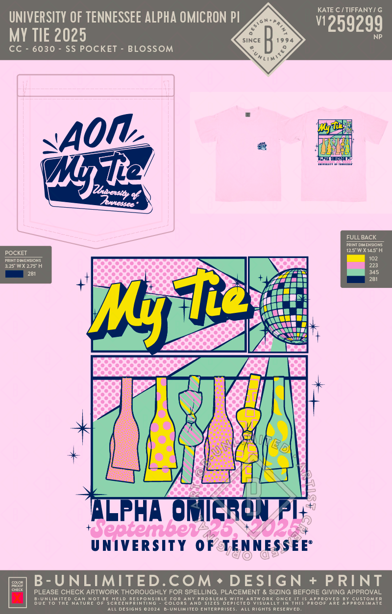 University of Tennessee Alpha Omicron Pi - My Tie 2025 - CC - 6030 - SS Pocket - Blossom