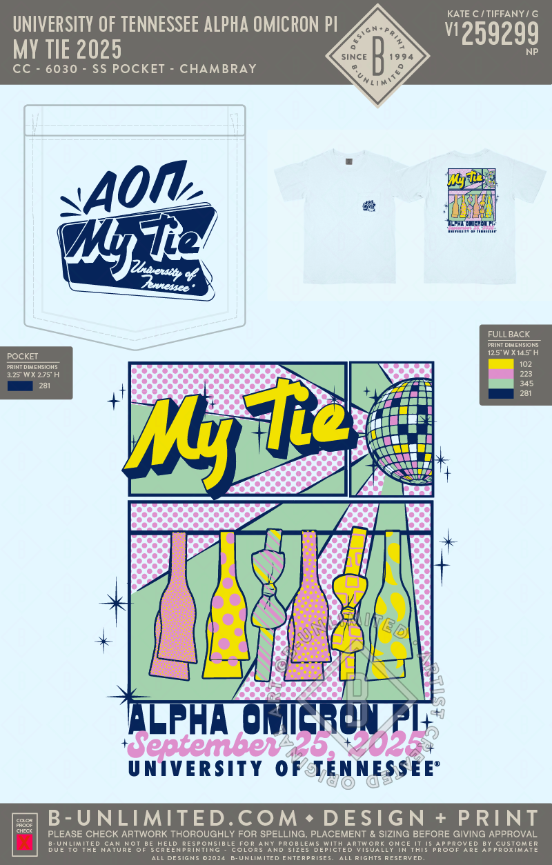 University of Tennessee Alpha Omicron Pi - My Tie 2025 - CC - 6030 - SS Pocket - Chambray