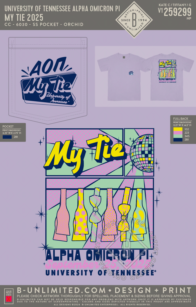 University of Tennessee Alpha Omicron Pi - My Tie 2025 - CC - 6030 - SS Pocket - Orchid
