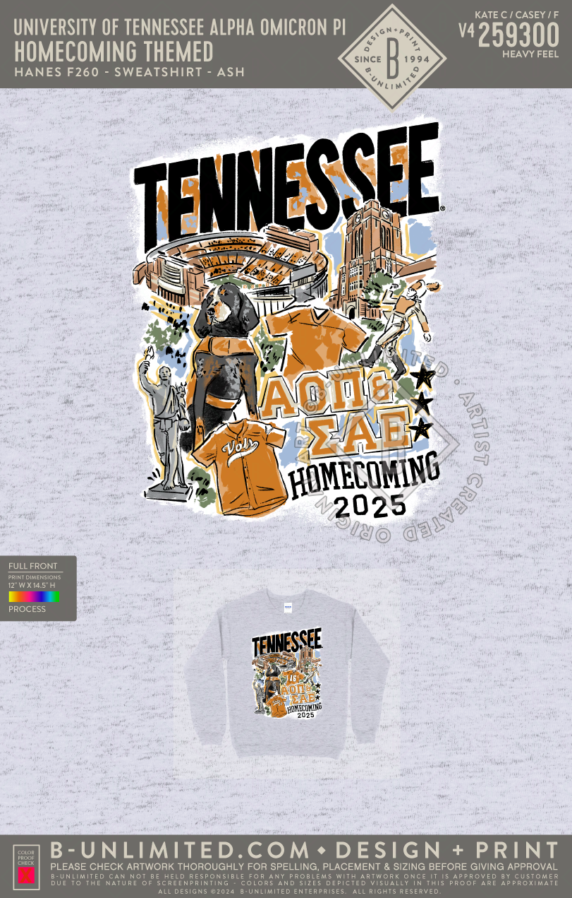 University of Tennessee Alpha Omicron Pi - Homecoming Themed - Hanes - F260 - Sweatshirt - Ash