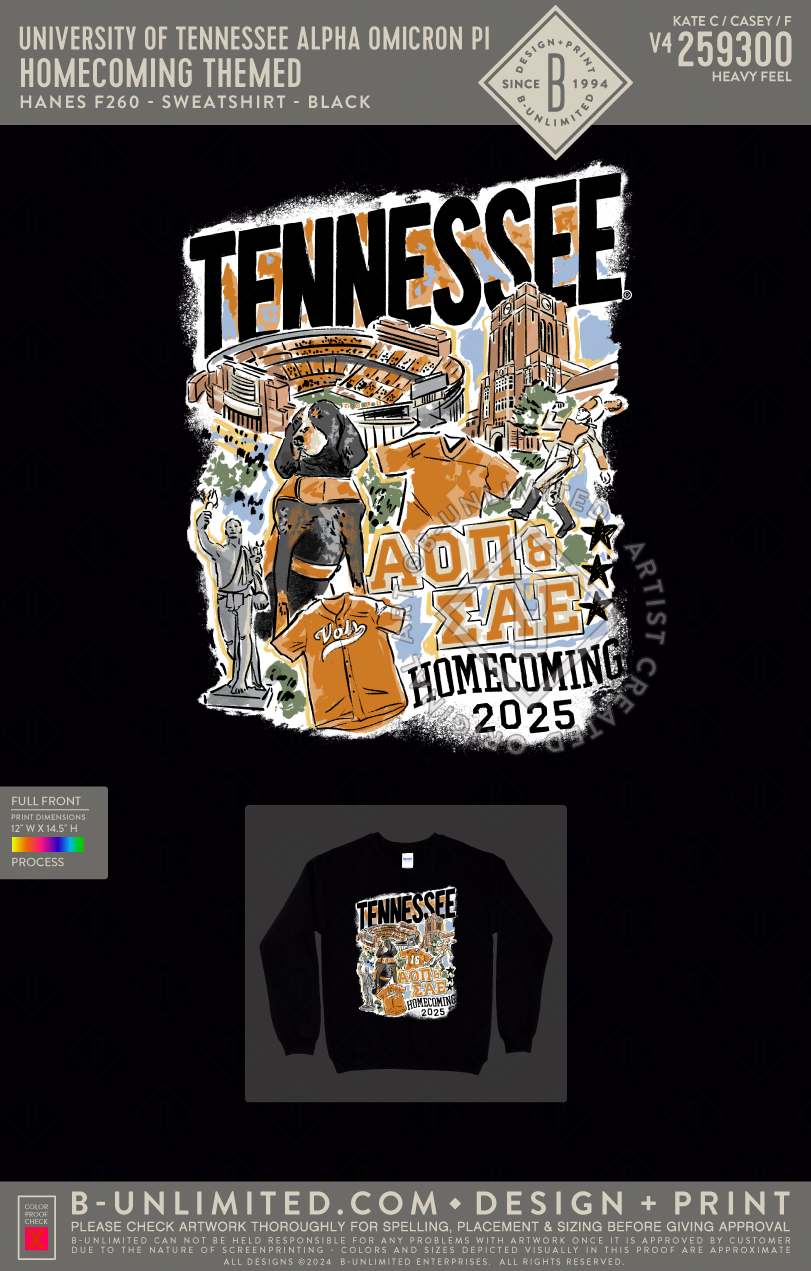 University of Tennessee Alpha Omicron Pi - Homecoming Themed - Hanes - F260 - Sweatshirt - Black
