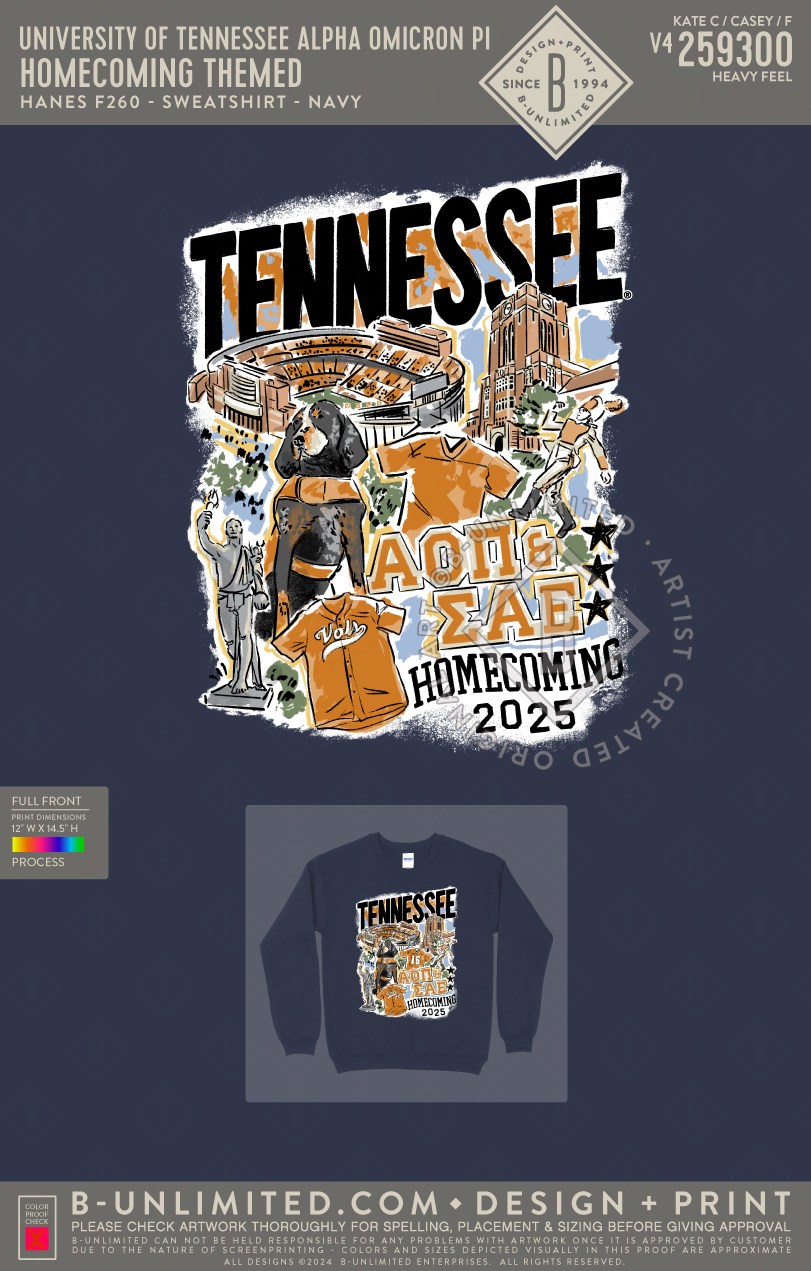 University of Tennessee Alpha Omicron Pi - Homecoming Themed - Hanes - F260 - Sweatshirt - Navy