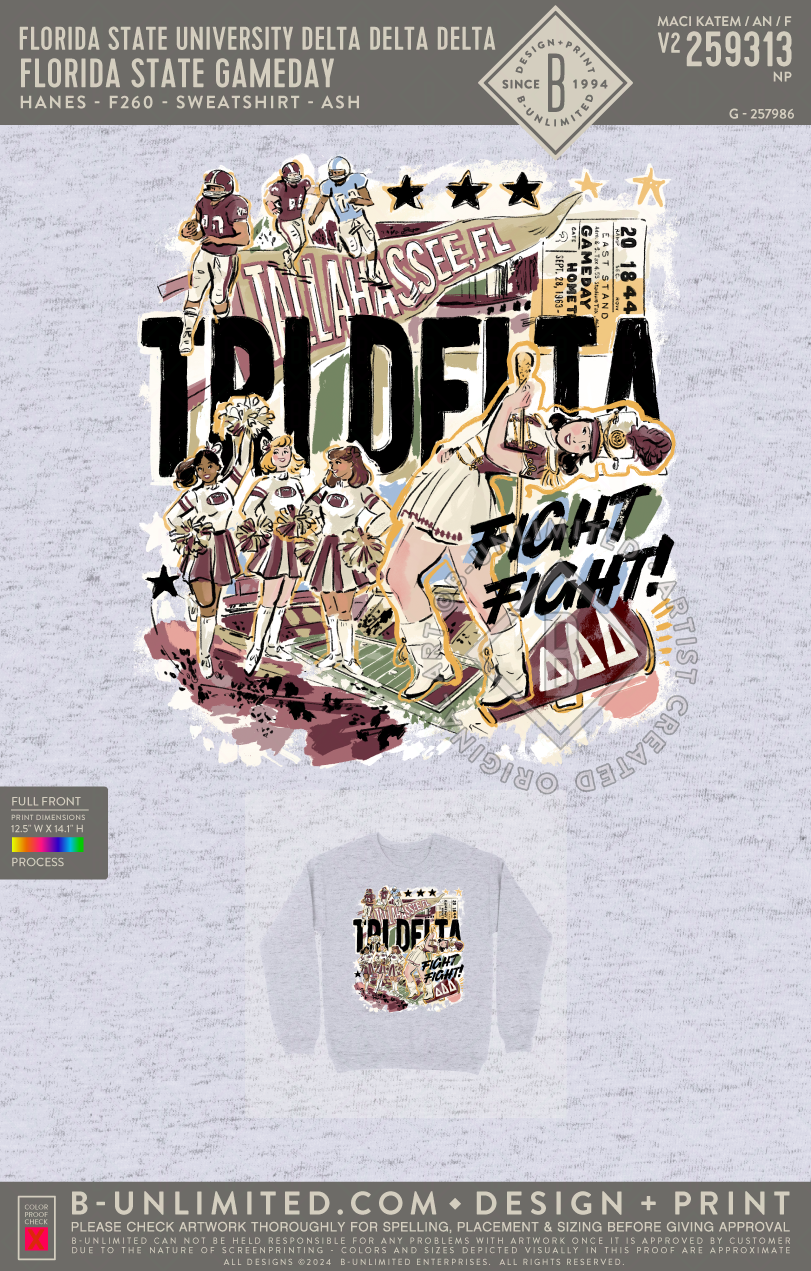 Florida State University Delta Delta Delta - Florida State Gameday - Hanes - F260 - Sweatshirt - Ash