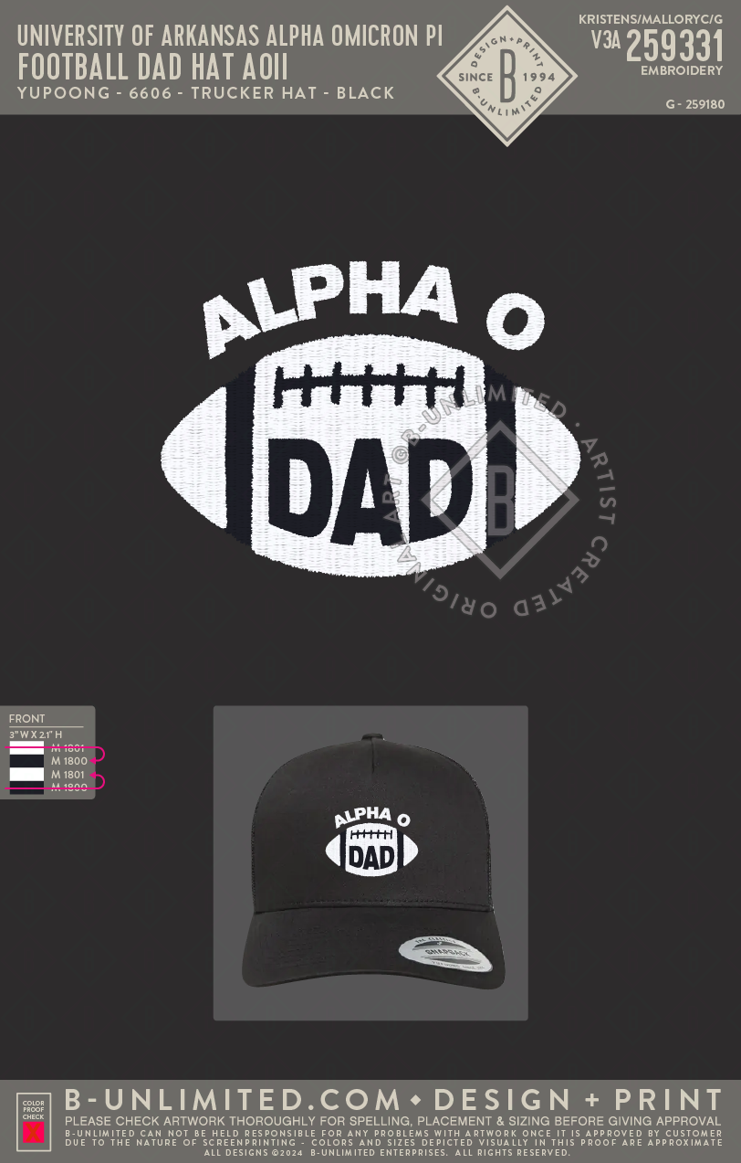 University of Arkansas Alpha Omicron Pi - Football Dad Hat AOII - Yupoong - 6606 - Trucker Hat - Black