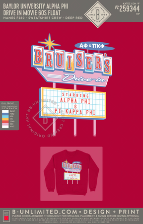 Baylor University Alpha Phi - Drive In Movie 60s Float - Hanes - F260 - Sweatshirt - Deep Red