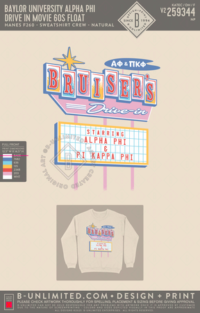 Baylor University Alpha Phi - Drive In Movie 60s Float - Hanes - F260 - Sweatshirt - Natural