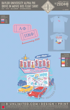 Baylor University Alpha Phi - Drive In Movie 60s Float Shirt - CC - 1717 - SS Crew - Hydrangea