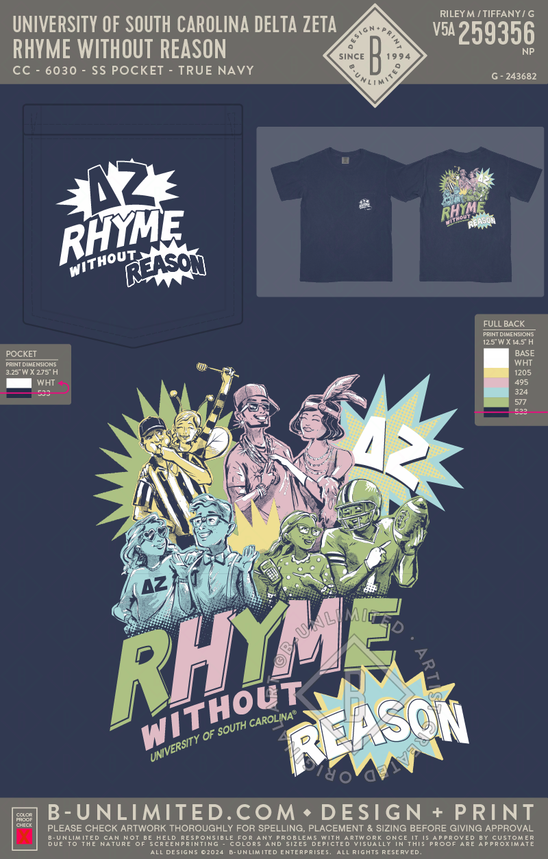 University of South Carolina Delta Zeta - Rhyme Without Reason - CC - 6030 - SS Pocket - True Navy